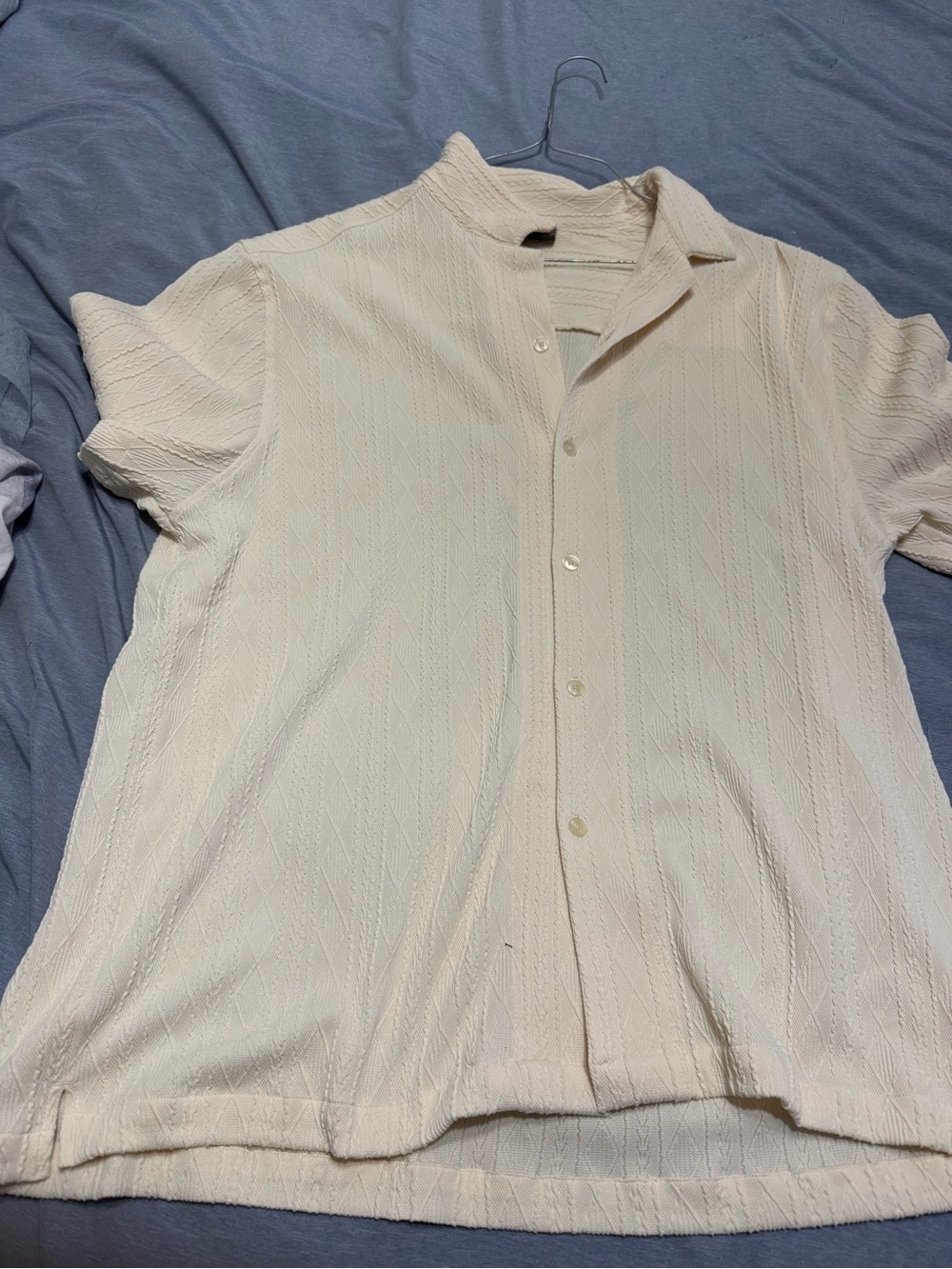 Men's Short-Sleeve Casual Button-Down Shirt in Cream